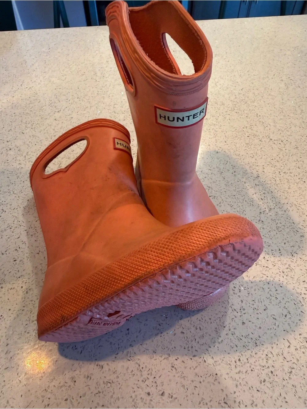 Hunter Kids Orange Pull-On Rain Boots with Handles